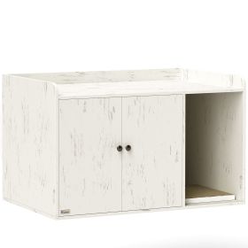 PawHut 32" Cat Litter Box Enclosure with Scratching Mat, Cat Entrance, Fit Most of Cat and Litter Box, Distressed White