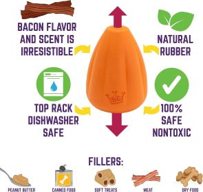 Chew King by Mammoth Premium Treat Dog Toy, Extremely Durable Natural Rubber Toy, Bacon Flavored Dog Treater, Orange MediuM
