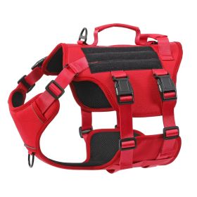 Heat-resistant Durable Nylon Tactical Service Dog Harness, Adjustable No-pull Reflective Vest With Dual Handles For Large Dogs (Option: Red-L)