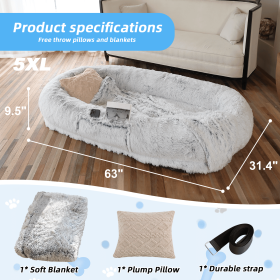 Human Dog Bed, Large Size Fits You and Pets, Washable Faux Fur Dog Bed for People Doze Off, Napping Orthopedic Dog Bed, Present Plump Pillow, Bla (Color: Gray, size: 5XL(63"L ×31.4"W ×9.5"Th))